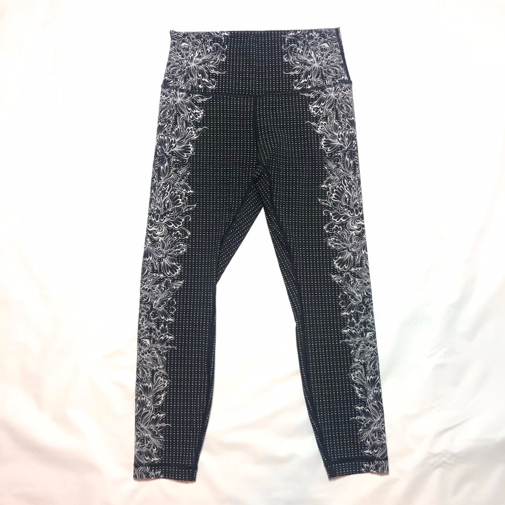 lululemon athletica Black and White Floral Side-Panel Leggings